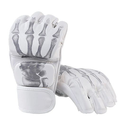 Bones White PU Leather MMA Gloves MMA Gloves Kenshi Crew One Size 