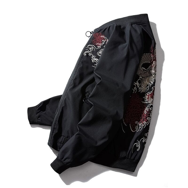Dragon Embroidery Black Bomber Jacket Jacket Kenshi Crew 