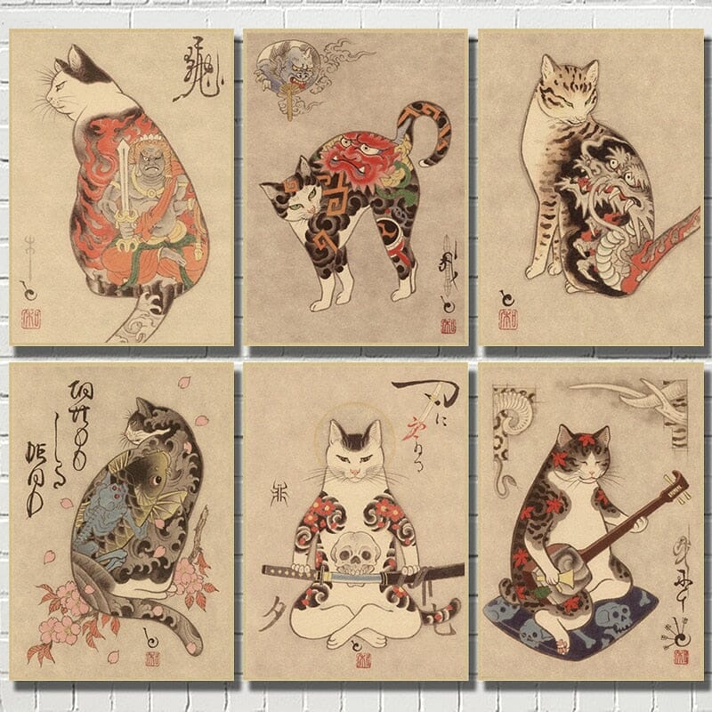 Yakuza Tattoo Cat Wall Art Japanese Wall Art Kenshi Crew 